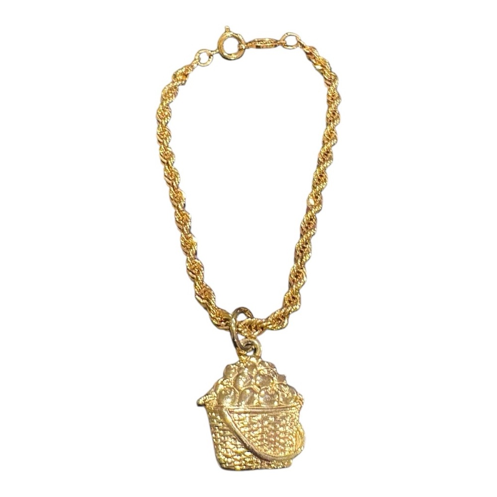Vintage Napier Gold Rope Charm Bracelet – Fruit Basket Pendant JB7